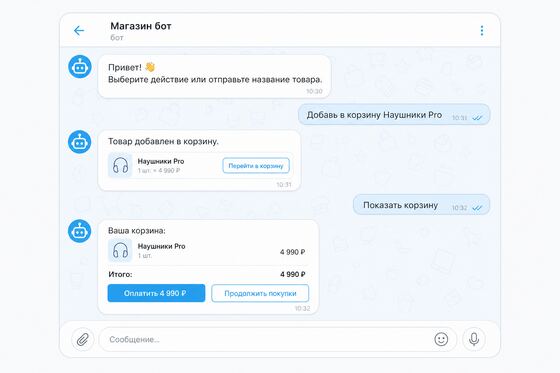 Переписка в боте магазина с корзиной