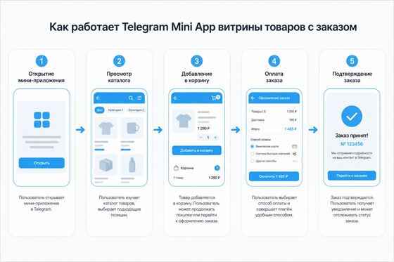 Схема работы витрины товаров в мини-приложении